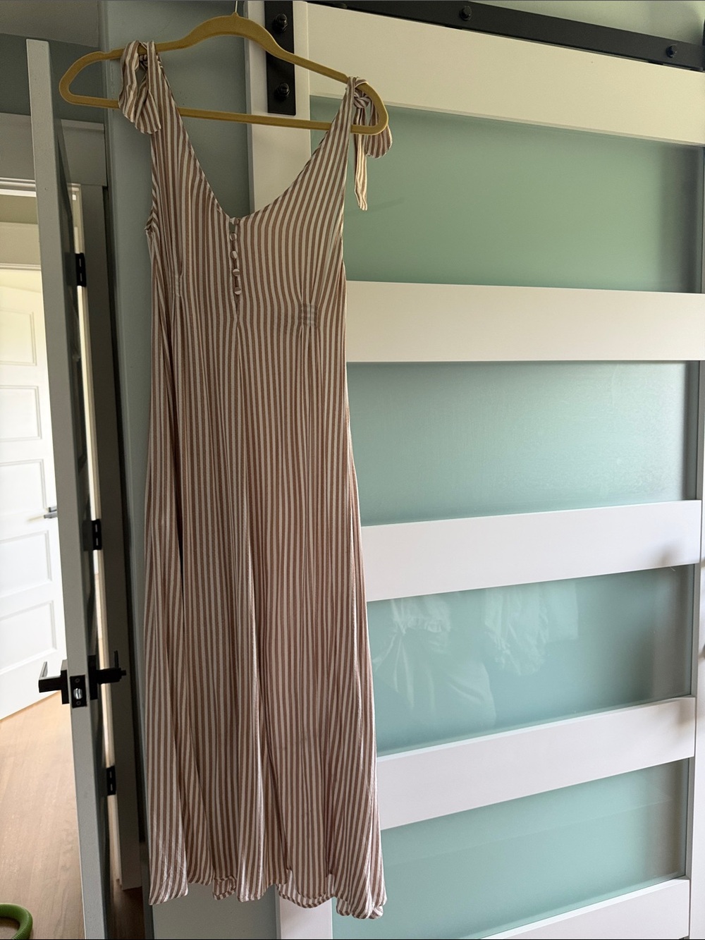 Auguste The Label Beige and White Striped Tie-Shoulder Midi Dress